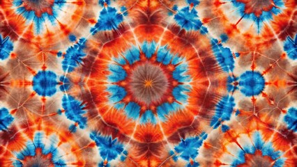 abstract texture with tie dye shibori of blue red and orange colors on a brown background print for textile fabric wallpaper wrapping paper aerial