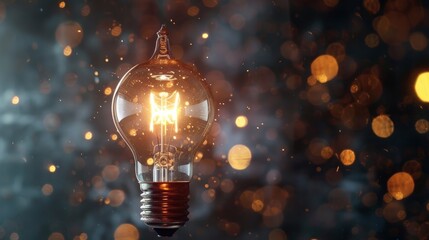 Aufkleber - Light bulb glowing in a dark room symbolizing belief and ideas Close-up photo with clean background