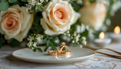 Elegant gold ring adorned with roses, romantic jewelry display on lavish table, celebrating love and romance during anniversary and Valentines Day festivities