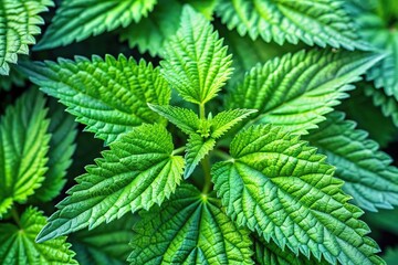  Closeup of green leaves of common nettle plants Urtica dioica Wide-Angle