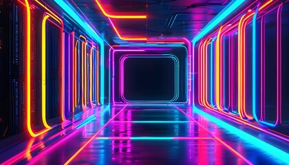 Vibrant Neon Lines Creating a Dynamic Digital Cyber Network with a Futuristic Product Background