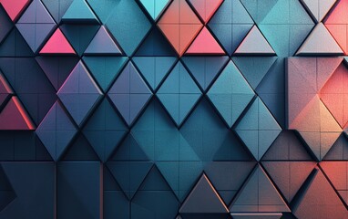 Futuristic, High Tech, colored background, with a triangular block structure. Wall texture with a 3D triangle tile pattern. 3D render 