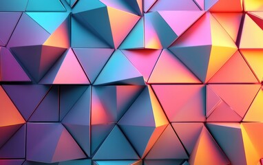 Futuristic, High Tech, colored background, with a triangular block structure. Wall texture with a 3D triangle tile pattern. 3D render --ar 8:5 --v 6.1 Job ID: ffd9abbb-f4e6-4638-8dbf-d5c466aefe84