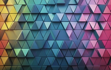 Futuristic, High Tech, rainbow background, with a triangular block structure. Wall texture with a 3D triangle tile pattern. 3D render --ar 8:5 --v 6.1 Job ID: ab185c25-8d4b-4c71-85bf-3197b39cb826