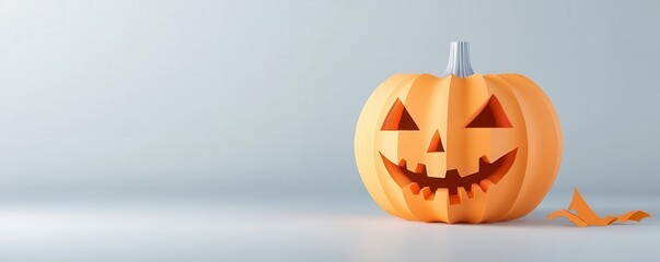 A cheerful, carved pumpkin with a playful expression, perfect for Halloween celebrations and autumn decorations.