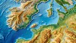 © Four888 - A detailed topographic map of the Strait of Gibraltar, separating Europe and Africa, showcasing the narrow water passage connecting the Mediterranean Sea to the Atlantic Ocean.