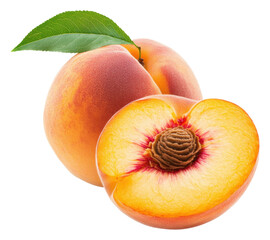 Wall Mural - PNG Fresh peach with green leaf and cross-section view