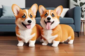 Wall Mural - Charming Playful Orange Corgi Puppy with Sparkling Eyes and Energetic Tongue in Lively 3D Artwork