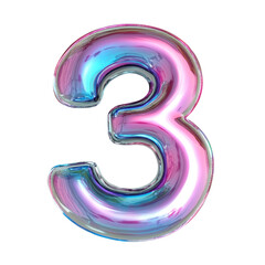 Hologram metallic 3 number alphabet balloon Realistic 3D on white background. Generative AI