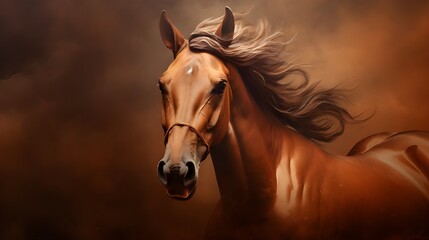 Poster - portrait of a horse on brown background.