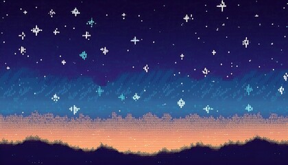 Wall Mural - Pixelated Twilight: Minimalist Night Sky Transition - A sleek pixel art depiction of the evening sky, shifting from deep blue to black. Graphic art illustration
