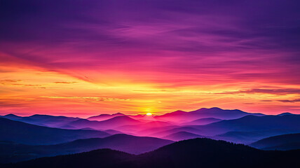 Sticker - A vibrant sunset over mountain range with colorful skies evokes tranquility