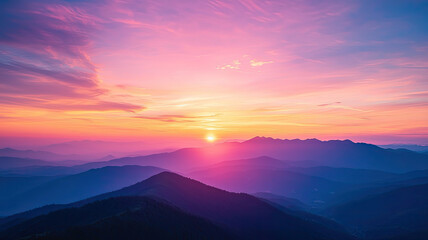 Wall Mural - A vibrant sunset over mountain range with colorful skies evokes tranquility