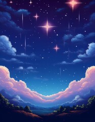 Wall Mural - Simple Pixel Art Night Sky: Elegant Transition from Blue to Black - Minimalistic depiction of an evening sky in pixel art, smoothly shifting colors. Graphic art illustration