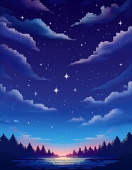 Wall Mural - Flat Color Pixel Night Sky: Minimal Blue to Black Fade - Elegant pixel art representation of the evening sky with a minimal gradient from blue to black. Graphic art illustration