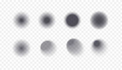 Blurred round shadows set. Vector transparent elements with soft gradient.