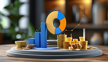 Wall Mural - 3D Pie Chart Illustrating Proportional Distribution of Investments Across Diverse Asset Classes Using Generative AI