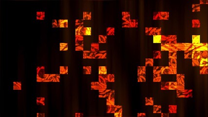 Aufkleber - Fiery red and orange squares with pixelated effect on a dark background, abstract autumn design
