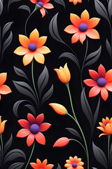 Wall Mural - Vibrant Orange and Yellow Flowers on a Black Background