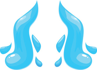 Poster - Two cartoon style blue splashes of water flowing downwards with little droplets around