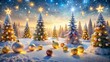 © Four888 - Festive holiday email signature featuring a snowy winter landscape with decorated trees, sparkling snowflakes, and colorful ornaments amidst a warm, golden lighting atmosphere.