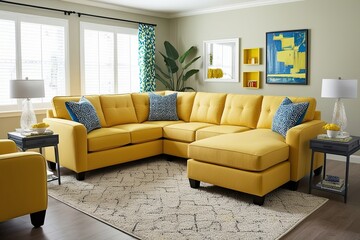 Inviting Yellow Sectional Sofa Enhancing Casual Family Living Room with Modern Decor and Vibrant Accents