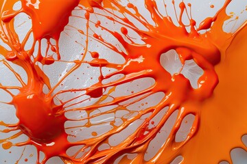 Bright Orange Dye Splash on Transparent Background Texture