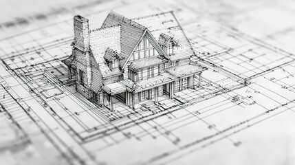 Architectural house plan blueprint, emphasizing detail and design in construction.