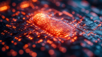 Poster - A close-up of glowing orange and blue particles swirling together in an abstract, futuristic scene