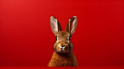 Wall Mural - brown rabbit on a red background.