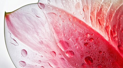 Wall Mural - Delicate close-up of a waterdroplet-covered flower petal illuminated by soft light in a serene setting