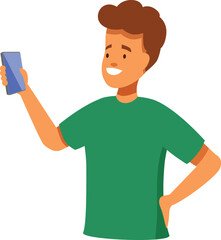 Poster - young man holding smartphone taking selfie smiling modern technology communication