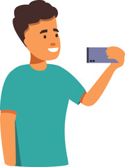 Poster - young man is holding a smartphone horizontally and taking a selfie