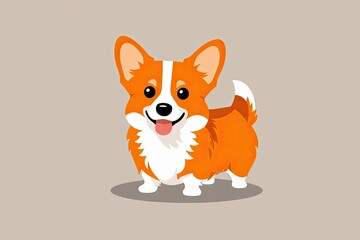 Wall Mural - Cute 3D Cartoon Fluffy Orange Corgi Puppy Illustration in Minimalist Design