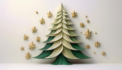 minimalistic green Christmas tree on light background. concept template of Christmas and New Year card