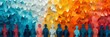 © Barosanu - An abstract piece featuring multicolored paper cutout human figures blending together, representing the concept of unity and diversity through modern artistic expression.