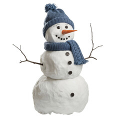 cheerful snowman in hat isolated on black background, winter holidays fun