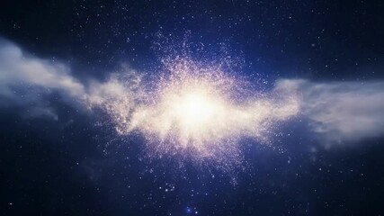 Aufkleber - Radiant light shines in deep space, swirling dust and gas create a mesmerizing spectacle, stars twinkle against a dark blue backdrop, evoking wonder and exploration