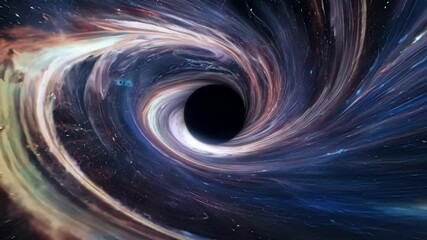 Poster - Massive black hole warps space and time, creating a deep gravitational well with stars and nebulae in the cosmic backdrop. Perfect for science fiction fans and space enthusiasts