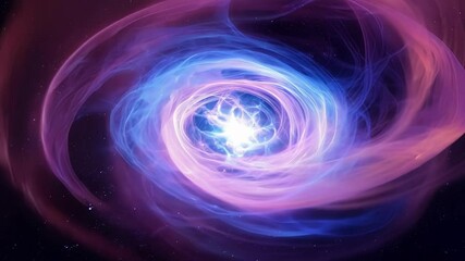 Poster - Swirling blue and purple energy creates a wormhole in deep space, surrounded by a starry night sky, representing the mysteries of the universe