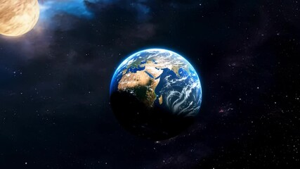 Poster - Planet earth rotating in space surrounded by millions of stars, a beautiful wallpaper image for astronomers and space lovers