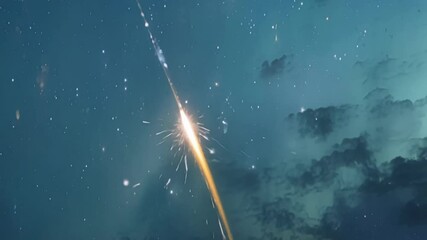 Poster - Bright meteor is streaking across a twilight sky, leaving a trail of fire and smoke as it enters the earth's atmosphere