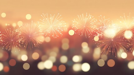 Poster - A soft, glowing fireworks over the cityscape with a clear, open sky for text 