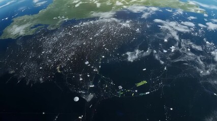 Aufkleber - Witness the intricate web of internet connections across north america from space, with the moon and a blue planet in the background, showcasing our interconnected world