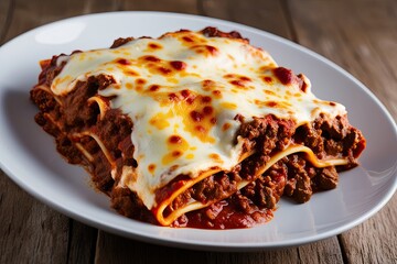 Wall Mural - Delicious Bubbling Beef Lasagna with Creamy Cheese and Secret Spice Blend on White Background