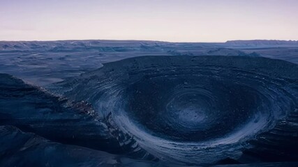 Leinwandbilder - Otherworldly landscape showing a deep crater with layers of volcanic ash and rock formations stretching out to the horizon