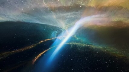 Aufkleber - Bright comet soars through space, leaving a colorful stardust trail that illuminates nebulae in a cosmic dance of light and color, capturing the beauty and wonder of the universe