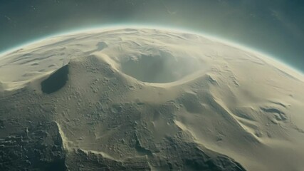 Poster - Spaceship is entering the atmosphere of a foreign planet covered with craters, leaving a trail as it flies over a barren landscape