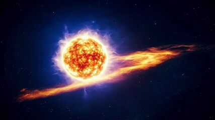 Aufkleber - Massive star emits energy and plasma into space, creating a vibrant cosmic wind with blue, orange, red, and yellow colors in the night sky, showcasing the sun's immense power and heat