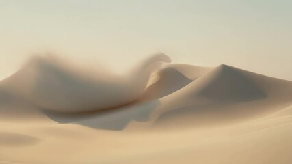 Poster - Smooth sand dunes are forming a wavy landscape under a cloudy sky, creating a serene and minimalist natural abstract background